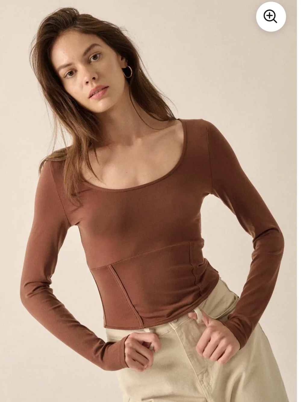 Promise the Label Lifted Fit Corset-Detail Long-Sleeve brown Top Small - Picture 1 of 12